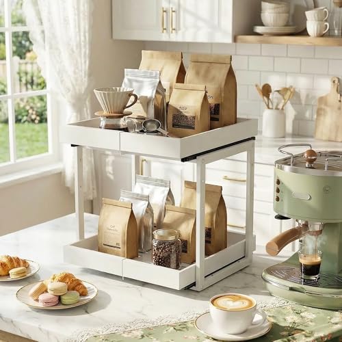 Expandable Pull Out Cabinet Organizer (White / 20.7"D×12"-18.5"W)