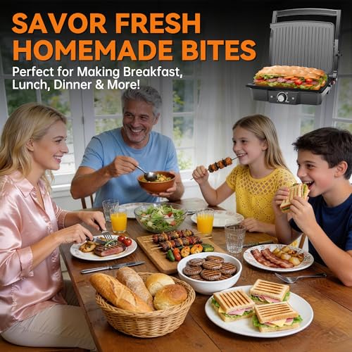 Baker’s Friend Panini Grill Press Sandwich Maker (Metallic gray)