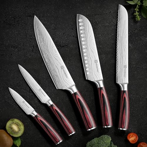 5 Pieces Kitchen Knife Set (Red 5pcs)