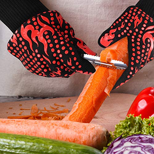 BBQ Gloves 1472 Degree F Heat Resistant Grilling Gloves Silicone Non (long / Red)