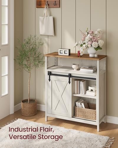 Buffet Cabinet (Without Power Outlet and Light / 11.8"D x 27.6"W x 31.5"H / Rustic White + Honey Brown)