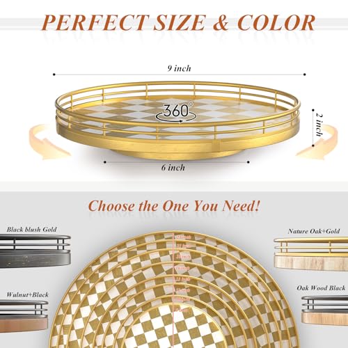 9 Inch Gold Lazy Susan Spice Organizer with Guard Rail (Gold & White / 9 inches)