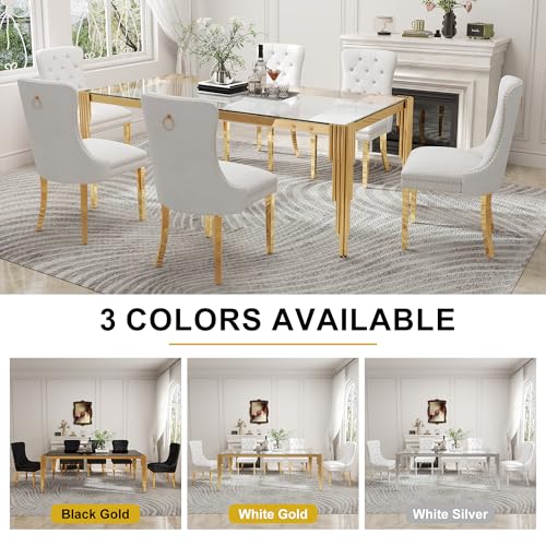 78'' Modern Glass Dining Table for 6 (Gold-clear / Rectangle-78.74" L x 39.37" W x 29.53" H)