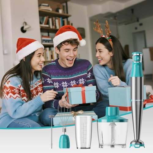 Immersion Blender Handheld 5 in 1 Hand Blender Set 1100W Heavy Duty (Cyan Blue / 5 in 1)