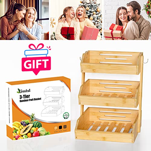 Bamboo Fruit Basket for Kitchen (3-Tier Nature)