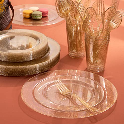 102 Pcs Gold Glitter Plastic Plates (102 Pieces / Gold Glitter)