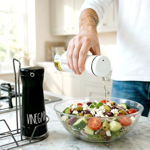 Oil And Vinegar Dispenser Set with Caddy (Black&White)