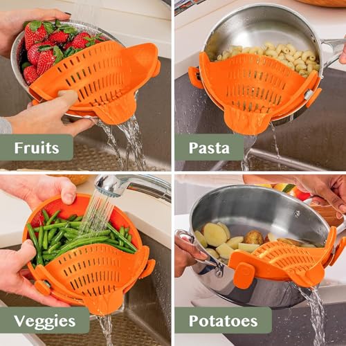 Snap N Strain Clip On Strainer for Pots and Pans (Orange)