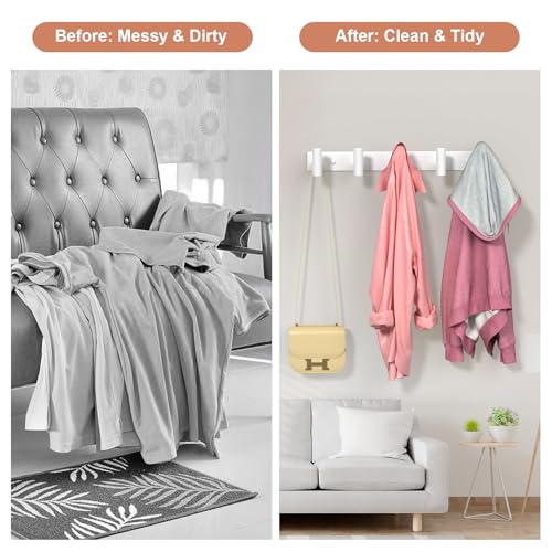 White Stainless Steel Wall Coat Racks with 5 T (White / 5 "T" Hooks, 1PACK)