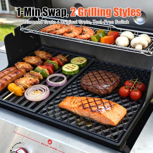 18.75" Dual Sided Diamond Sear Grill Grates for Weber Genesis II (18.9" x 13.4", 1 Pack)
