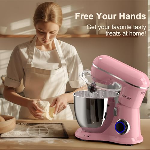 3-IN-1 Electric Stand Mixer, 6.5QT Bowl 660W 10-Speed Kitchen Mixer, Household Food Mixers include Dough Hook, Beater and Whisk, Bread Cake Mixer for Baking and Most Home Cooks, Pink (Pink)