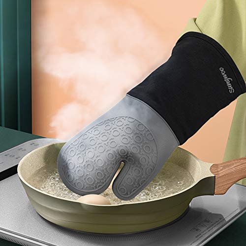 Silicone Oven Mitts (Grey & Black / 14.6in Oven Mitts)