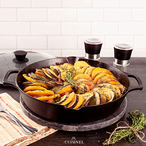 Cast Iron Skillet Set (Dual Handle Skillet + Glass Lid / 8"+10"+12")