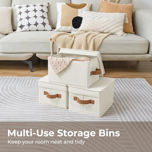 Fabric Storage Bins with Lids (Ivory / Medium)
