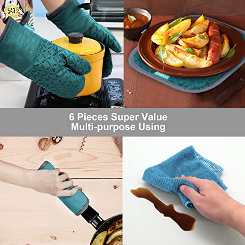 Oven Mitts and Pot Holders 6pcs Set (Lake Blue)