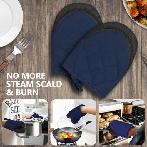 1 Pair Short Oven Mitts (Dark Blue)