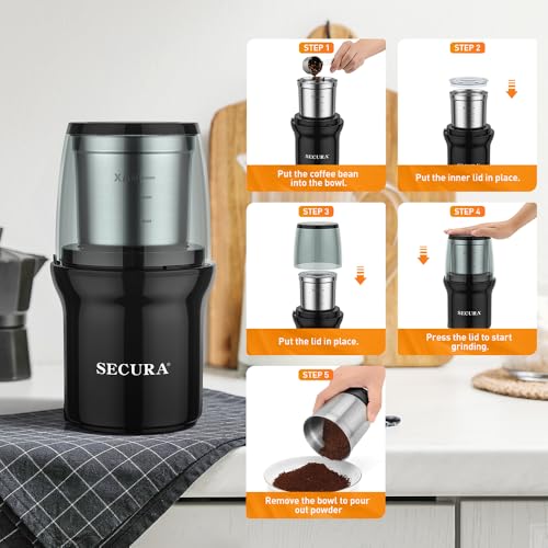 Electric Coffee and Spice Grinder (Black / 2 removable bowl)