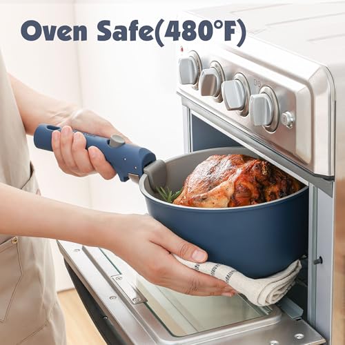 24 Piece Ceramic Detachable Handle Pots and Pans Set Navy (Navy / 24 Piece)