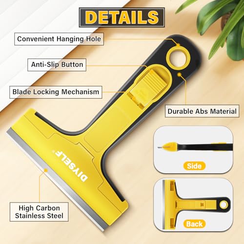 Floor Scraper with 10 Extra 4" Razor Blades (10PCS Metal Blades / Yellow)