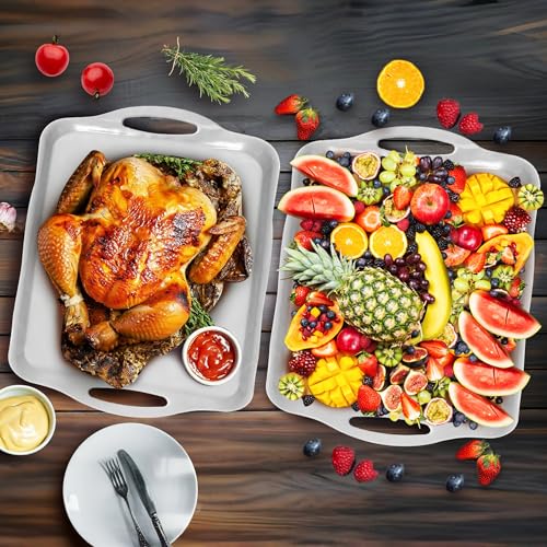 Large White Melamine Serving Tray with Handles (2 Count)