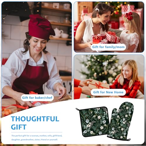 Botanical Print FloralOven Mitts and Pot Holders Sets Heat Resistant 4Pcs Potholders Oven Gloves Hot Pads for Kitchen Baking Cooking Grilling BBQ (Botanical Print Floral)