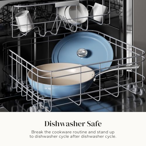 Ceramic Frying Pans Set Nonstick with Lid 4Pcs Cooking Pan Skillets (Blue / 8/9.5/11" with Lid)
