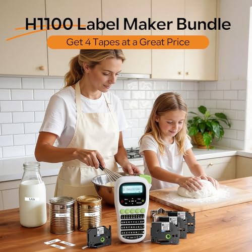 Label Maker Machine with 4 Tapes (Green Label Maker)