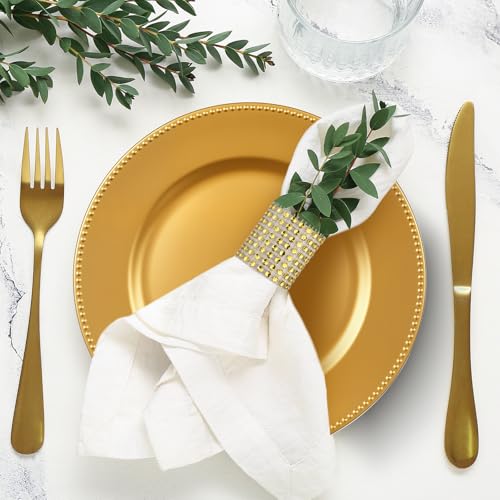100 Pcs Gold Charger Plates Set Includes 50 Round Chargers 50 Napkin Rings (100PCS (50 Sets))
