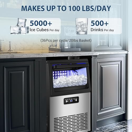 Commercial Ice Maker Machine with 20 Storage Bin (100Lbs/24H-Silver2)