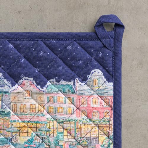 Pot Holders 100% Cotton Potholders (123 - Christmas Market - Blue / 8" x 8" (Pot Holder Pack of 1))