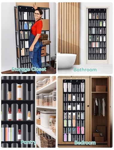 35 Pocket Door Hanging Cup Organizer Fit for Stanley Tumbler 30 40oz (75.2'' x 24.4" / Black (Upgraded))
