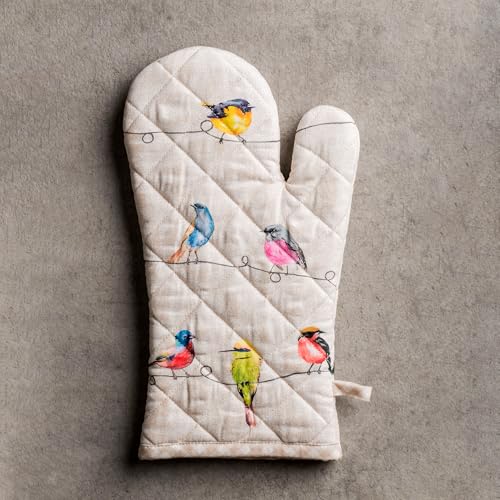 Maison d'Hermine Oven Gloves 100% Cotton Oven Mitt (003 - Birdies on Wire / 7.5" x 13" (Oven Mitt))