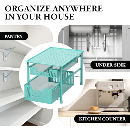 Stackable 2 Tier Sliding Basket Drawer (2-Tier / Turquoise)