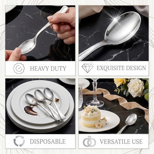 100 Pack Silver Plastic Spoons Disposable (Silver Spoons / 100)
