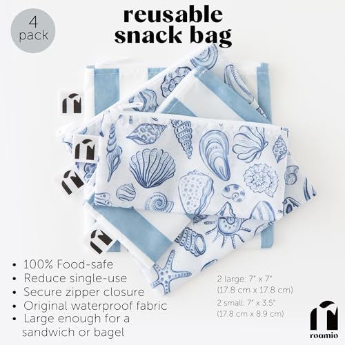Roamio Reusable Sandwich and Snack Bags (Blue Stripe & Shells)