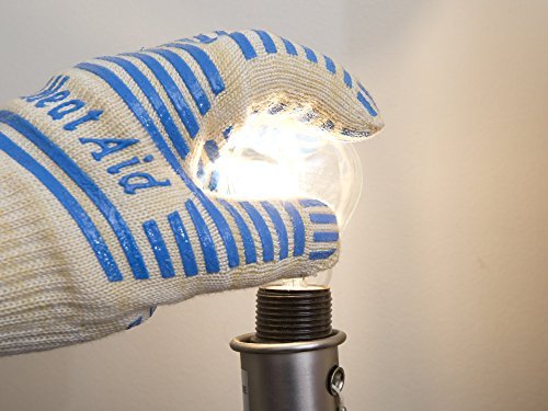 Grill Gloves Heat Proof for Men Grilling BBQ Heat Resistant Gloves (White & Blue / Long Cuff - Small Palm)