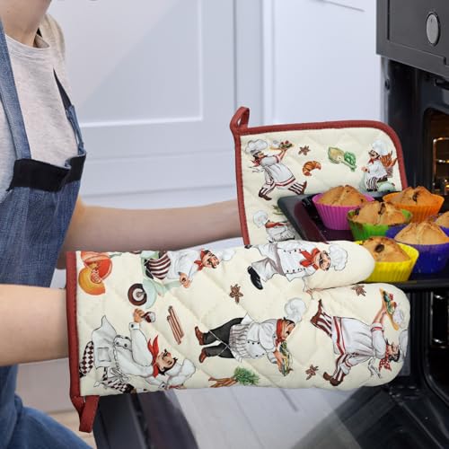 Chef Oven Mitts and Pot Holders Set (Chef / Oven Mitt x1 & Pot Holder x1)