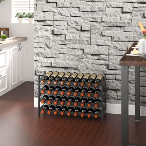 Wine Rack Freestanding Floor (Black Finish 4-tier Without Glass Holder)