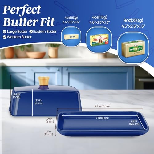 Extra Large Ceramic Butter Dish with Lid (Dark Blue / Extra Large)