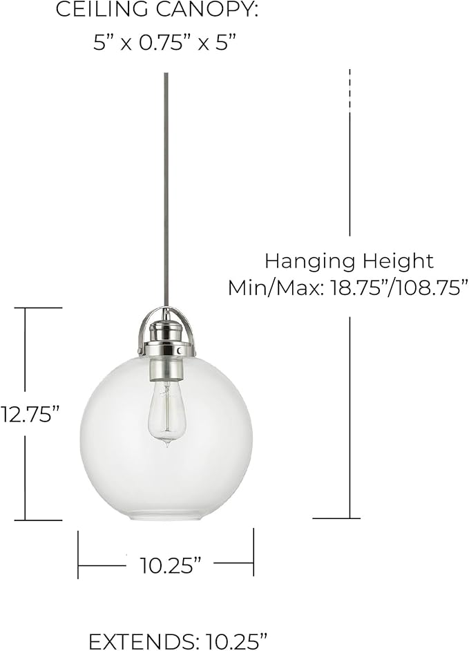 Capital Lighting 4641PN-136 Dean Urban/Industrial Clear Glass Globe Pendant, 1-Light 100 Watt, 13" H x 10" W, Polished Nickel