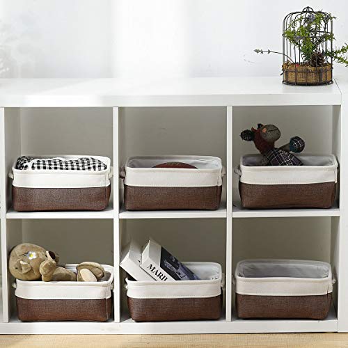 Small Storage Baskets for Shelves (White&Flaxen / Small (Pack of 6))