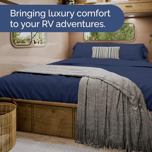 Short Queen Size 4 Piece Bed Sheet Set (18 - Navy Blue / Short Queen)