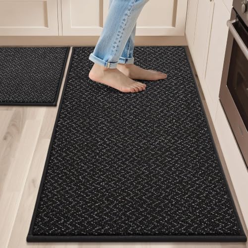 Kitchen Rugs Set of 2 Non (Black / 24 X 36 "+ 24 X 60 ")