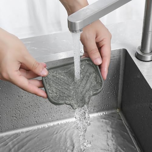 Silicone Soap Dish with Drain Spout (Grey / S(4.9"×3.2"))