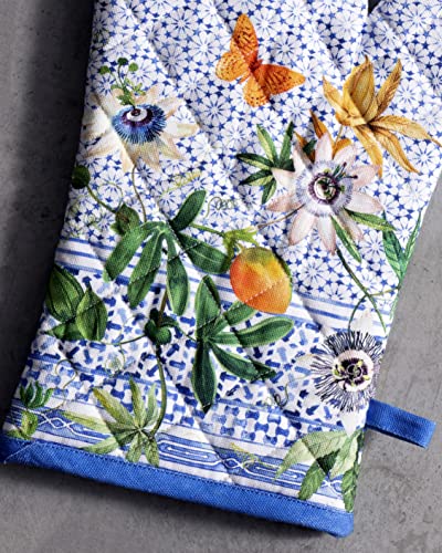 100% Cotton Oven Mitt & Pot Holder Set (087 - Passiflora / 7.5" x 13" & 8" x 8" (Oven Mitt & Pot Holder))