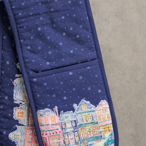 Double Oven Mitts 100% Cotton Double Oven Glove (123 - Christmas Market - Blue / 7" x 35" (Double Oven Mitt))