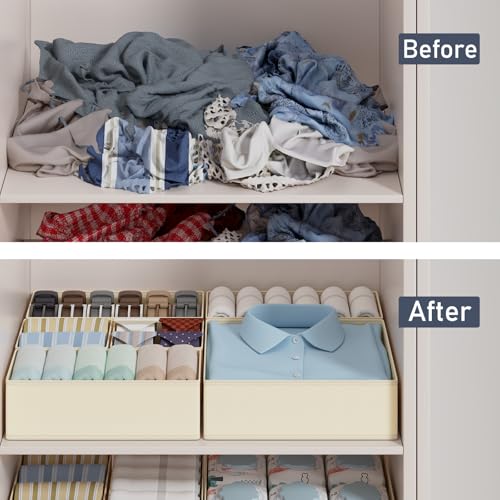 Drawer Organizer Clothes Storage (Beige / 18 Pack)