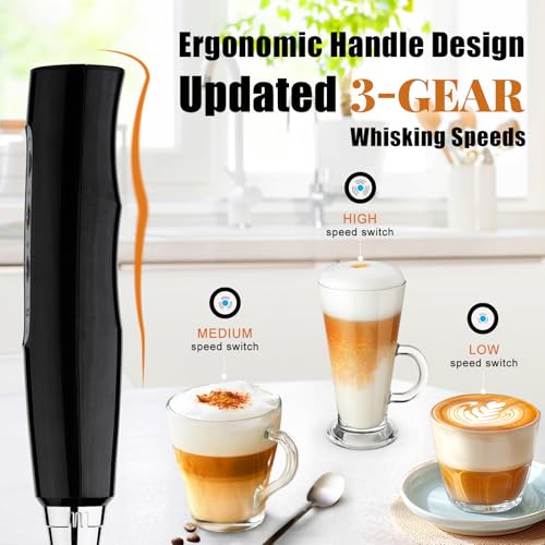 Black Handheld Milk Frother for Coffee (Glossy Black)