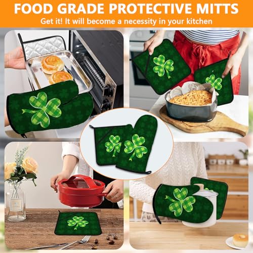 Green Clover Oven Mitts and Pot Holders Sets 4Pcs (Green Clover)