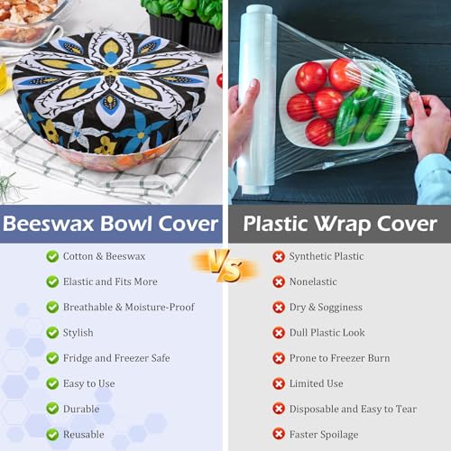 5Pcs Reusable Beeswax Elastic Bowl Covers for Bread Proofing and Food Cover (Moroccan Style)